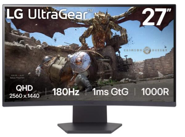 LCD Monitor LG 27GS60QC-B 27" Gaming/Curved Panel VA 2560x1440 16:9 180 Hz Matte 1 ms Tilt Colour Black 27GS60QC-B